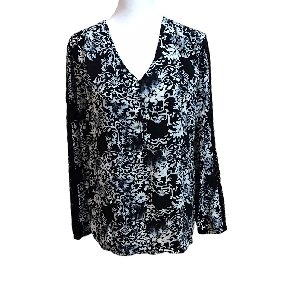 EST 1946 V-Neck Long Sleeve Black & White Blouse Women’s XL